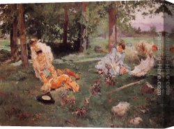 France Canvas Paintings - Elegant figures in a Summer Garden by Emilio Sala y Frances