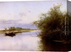 Valencian Fisherman Canvas Paintings - Fisherman And Washerwomen By The River by Emilio Sanchez-Perrier