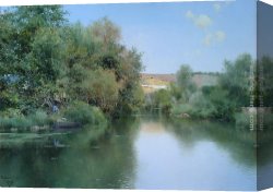 Man with Scythe Canvas Paintings - Landscape with Boat and Men by Emilio Sanchez-Perrier