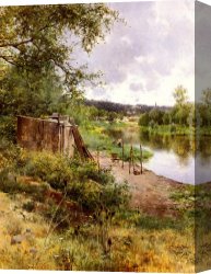 Bank Canvas Paintings - On The River Bank by Emilio Sanchez-Perrier