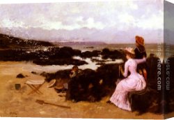 Femme Canvas Paintings - Femme Et Enfants Sur La Plage by Ernest Ange Duez