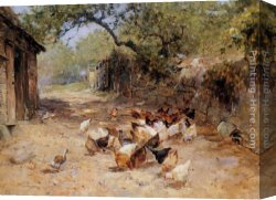 Ernst Canvas Paintings - Chickens in a Farmyard by Ernst Walbourn