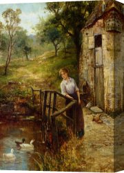 Ernst Canvas Paintings - Young Lady at the Mill Pond by Ernst Walbourn