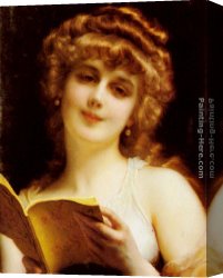 Adolphe Canvas Paintings - A Blonde Beauty Holding a Book by Etienne Adolphe Piot