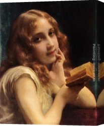 Adolphe Canvas Paintings - A Little Girl Reading by Etienne Adolphe Piot