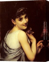 A Perfect Red Rose Canvas Paintings - A Young Beauty Holding A Red Rose by Etienne Adolphe Piot