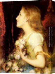 Waterhouse Gather Flower Girls Canvas Paintings - A Young Girl with a Basket of Flowers by Etienne Adolphe Piot