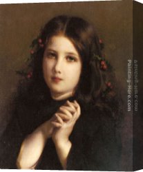 Adolphe Canvas Paintings - A Young Girl with Holly Berries in her Hair by Etienne Adolphe Piot