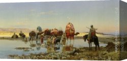 Arabs I Cemetery Canvas Paintings - Arab Caravan Crossing a Ford by Eugene-Alexis Girardet