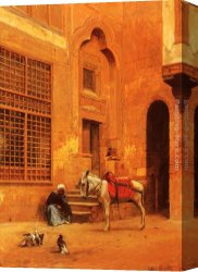A Mediterranean Courtyard Canvas Paintings - In The Courtyard by Eugene-Alexis Girardet