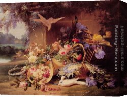 Flower of Life Canvas Paintings - Elegant Still Life with Flowers by Eugene Bidau