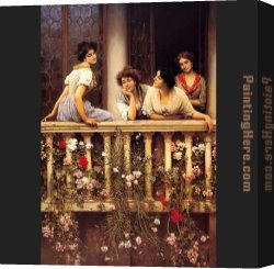 A Venetian Balcony Canvas Paintings - Balcony by Eugene de Blaas
