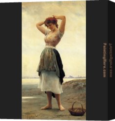 Eugene Canvas Paintings - On the Beach by Eugene de Blaas