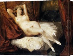 Eugene Canvas Paintings - Female Nude Reclining on a Divan by Eugene Delacroix