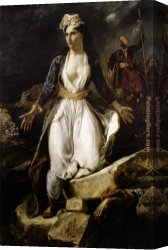 Eugene Canvas Paintings - Greece on the Ruins of Missolonghi by Eugene Delacroix