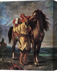 Horse Canvas Paintings - Marocan and his Horse by Eugene Delacroix