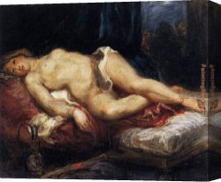 Eugene Canvas Paintings - Odalisque Reclining on a Divan by Eugene Delacroix
