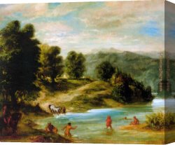 Bank Canvas Paintings - The Banks of the River Sebou by Eugene Delacroix