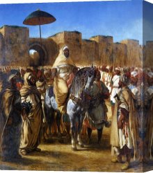 Eugene Canvas Paintings - The Sultan of Morocco and his Entourage by Eugene Delacroix