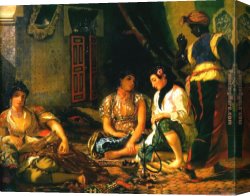 Eugene Canvas Paintings - Women of Algiers in their Apartment by Eugene Delacroix