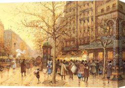 A Street Scene in Bern Canvas Paintings - A Paris Street Scene by Eugene Galien-Laloue