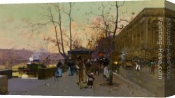Autumn Scene Canvas Paintings - Autumn Street Scene by Eugene Galien-Laloue