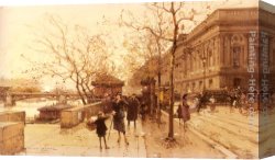 La Varenne De St. Hilaire Canvas Paintings - Le Louvre Et La Passerelle Des Arts by Eugene Galien-Laloue