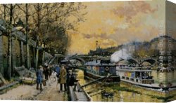 Seine Canvas Paintings - Les Bateau Mouches sur la Seine - Paris by Eugene Galien-Laloue