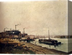 Blacksmith at His Forge Canvas Paintings - Les Forges d'Ivry by Eugene Galien-Laloue