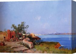 Terrace Canvas Paintings - Lunch On A Terrace With A View Of The Bay Of Naples by Eugene Galien-Laloue