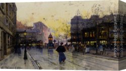 April in Paris Canvas Paintings - Paris Street Scene by Eugene Galien-Laloue