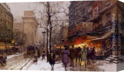 Porte Canvas Paintings - Porte Saint Denis by Eugene Galien-Laloue