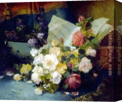 Exotic Floral II Canvas Paintings - A Floral Symphony by Eugene Henri Cauchois