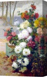 Chrysanthemums Canvas Paintings - Chrysanthemums by Eugene Henri Cauchois