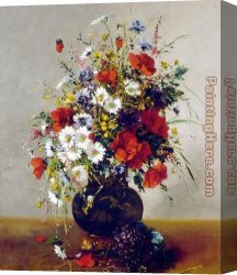 Poppies of Toscano I Canvas Paintings - Daisies, Poppies and Cornflowers by Eugene Henri Cauchois