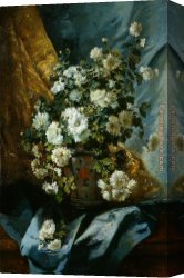 Chrysanthemums Canvas Paintings - Still Life of Chrysanthemums by Eugene Henri Cauchois