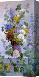 Eugene Canvas Paintings - Summer Flowers with Hollyhocks by Eugene Henri Cauchois