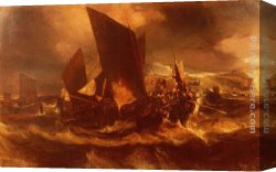 Port of Valencia Canvas Paintings - Retour Au Port by Eugene Isabey