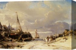 Porte Canvas Paintings - Un Porte en Bretagne by Eugene Isabey