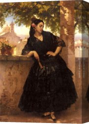Spanish Canvas Paintings - A Spanish Beauty with a Fan by Eugene Pierre Francois Giraud