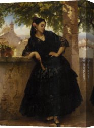 Spanish Canvas Paintings - The Spanish Beauty with Fan by Eugene Pierre Francois Giraud