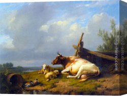 Prospecting for Cattle Range Canvas Paintings - Cattle on the Waterfront by Eugene Verboeckhoven