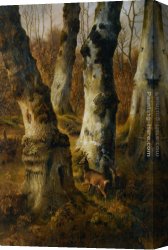Wooded Canvas Paintings - Deer in a Wood by Eugene Verboeckhoven