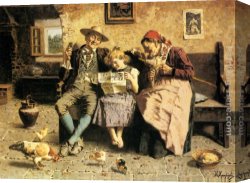 Reading a Book Canvas Paintings - Reading the News by Eugenio Zampighi