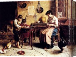 Lessons Canvas Paintings - The Writing Lesson by Eugenio Zampighi