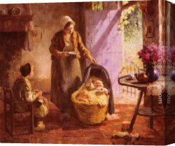 Feeding Canvas Paintings - Feeding The Baby by Evert Pieters