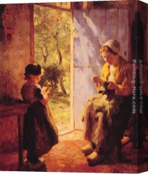 Lessons Canvas Paintings - The Sewing Lesson by Evert Pieters