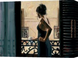 A Venetian Balcony Canvas Paintings - At the Balcony in Buenos Aires by Fabian Perez