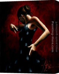 Rojo Canvas Paintings - Baile del Flamenco en Rojo with Polkadots by Fabian Perez