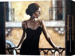 A Venetian Balcony Canvas Paintings - BRUNETTE AT THE BALCONY by Fabian Perez